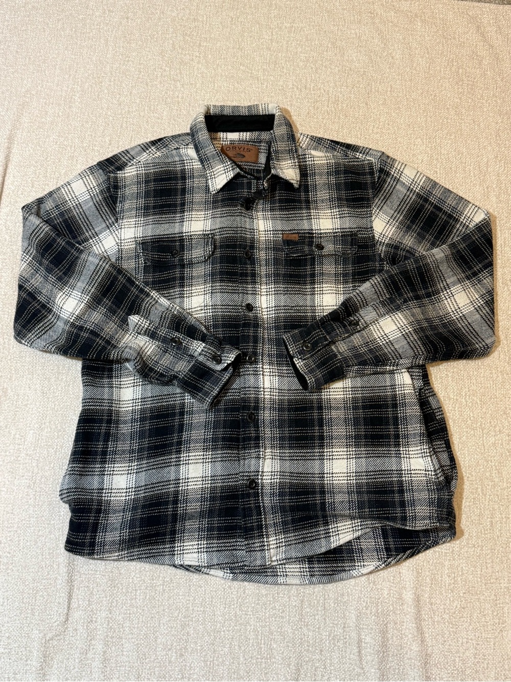 Orvis Flannel Shirt Mens M Black Plaid Heavy Cotton Gorpcore Workwear